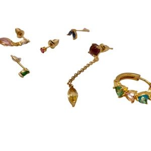 ❤️ FREE Rainbow Baguette Hoop Stud Set Hipster Chic Minimalist Hip Glam Earrings